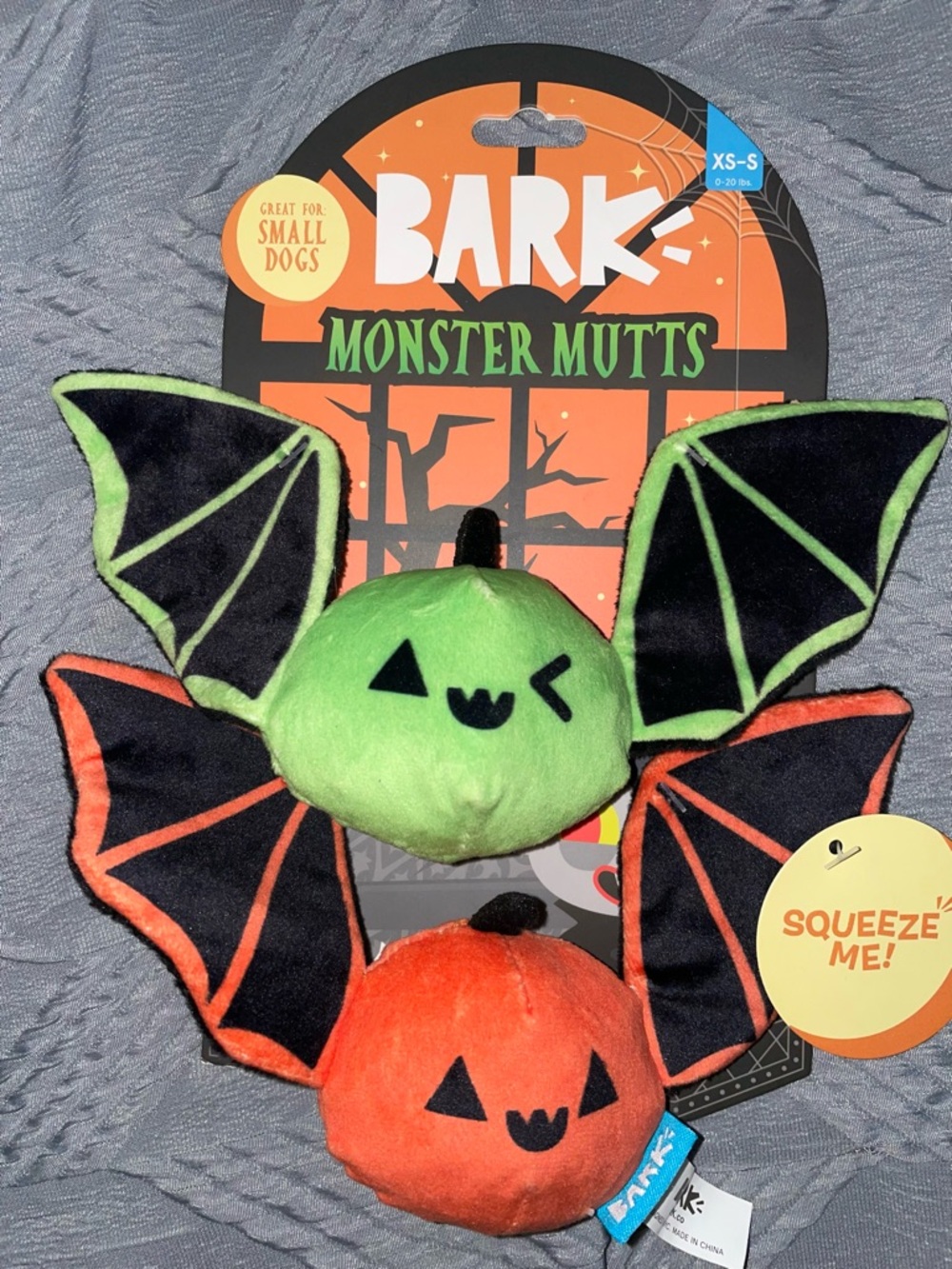 Bark Halloween Pumpkin Bat Plush Toy Duo - Green & Orange